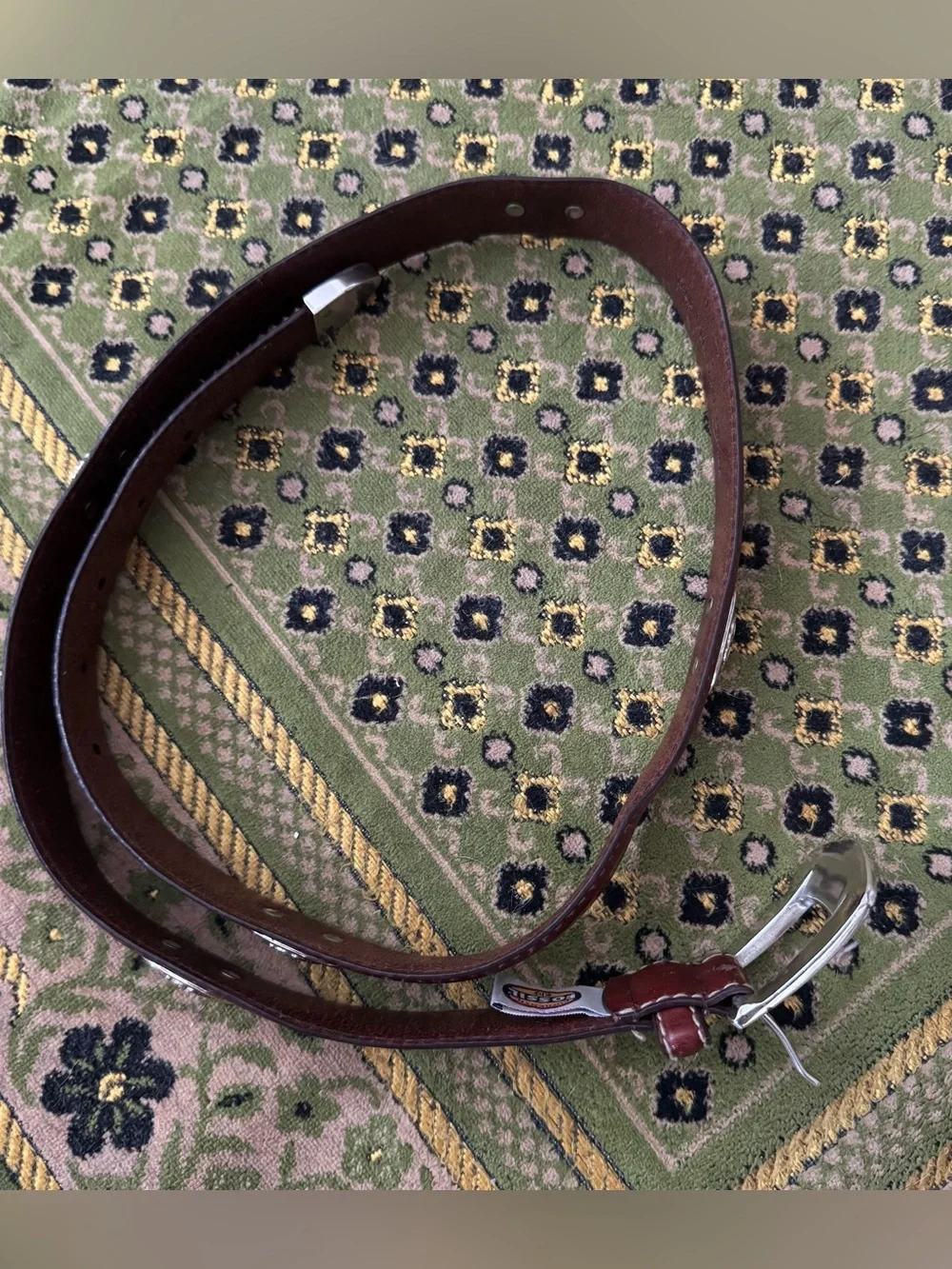 Fossil Austin Belt concho vintage brown leather silver buckle western size 36”